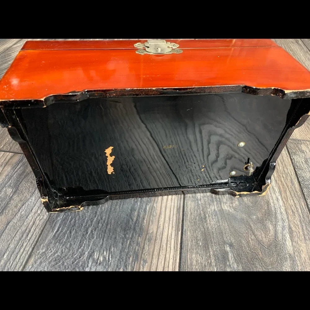 Vintage Musical Jewelry Box Hand Painted Peacock